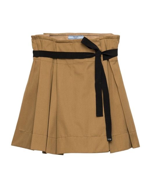 Prada Natural Gabardine Pleated Skirt