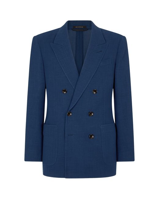 Tom Ford Blue Virgin Wool Double-Breasted Blazer for men