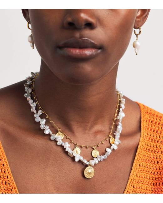 Hermina Athens Natural Freshwater Pearl Shield Pendant Necklace