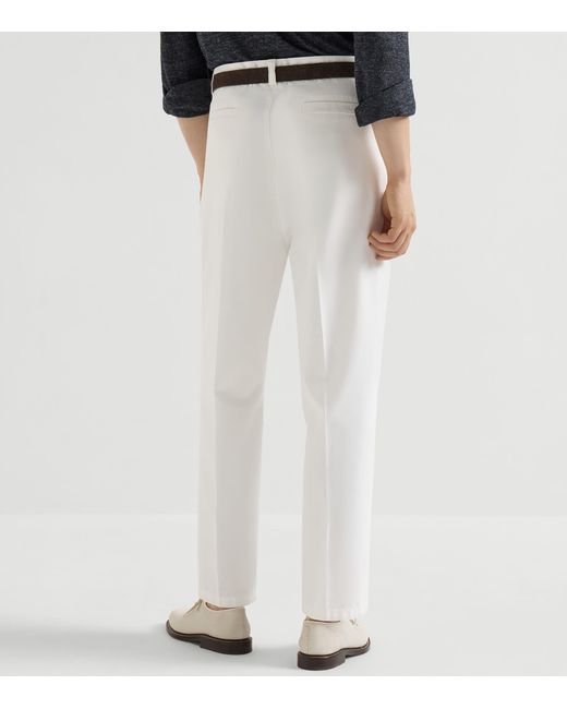 Brunello Cucinelli White Cotton Gabardine Tailored Trousers for men