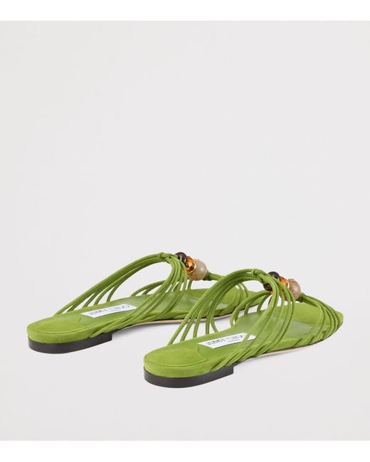 Jimmy Choo Green Lova Leather Flat Sandals