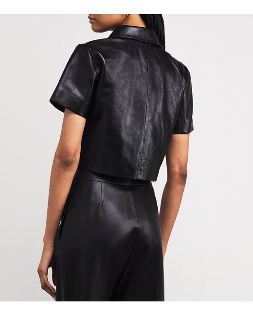 Maje Blue Cropped Leather Jacket
