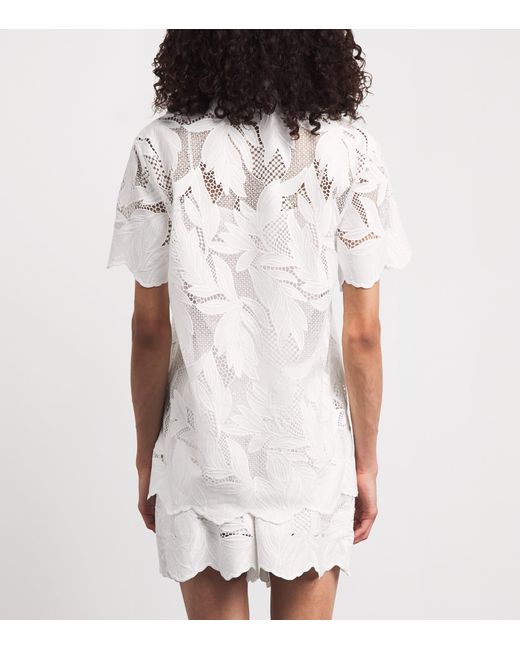 Erdem White Crochet Cutwork Short-Sleeve Shirt