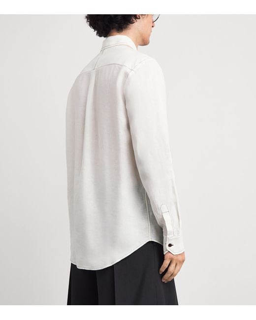 Paul Smith White Linen Contrast-Stitch Shirt for men