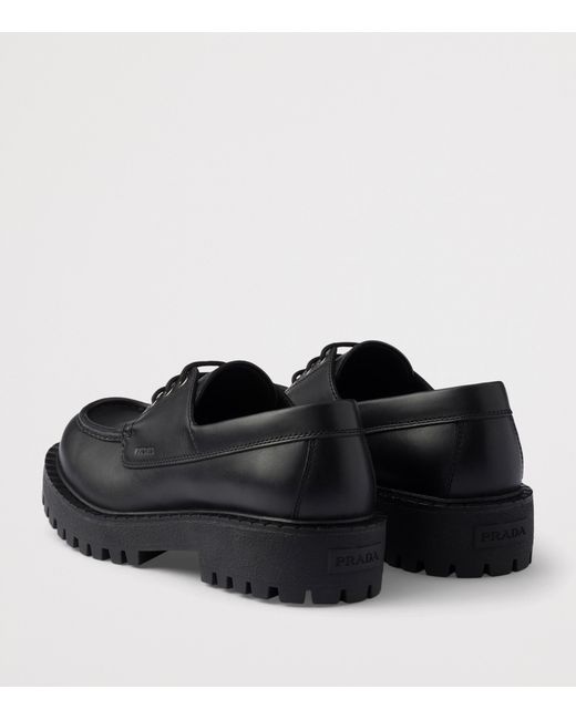 Prada Black Leather Laced Loafers for men