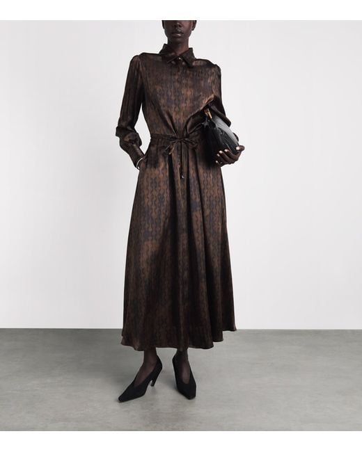 Kiton Brown Silk Printed Midi Dress