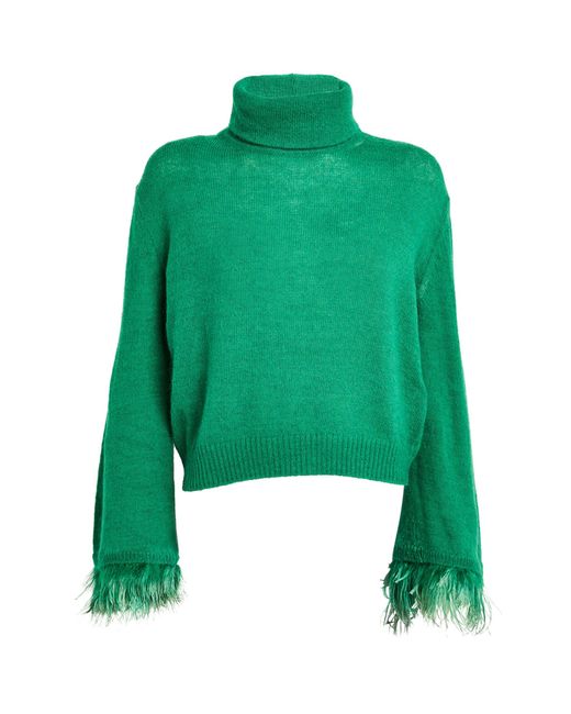 Weekend by Maxmara Green Feather-trimmed Cropped Sweater