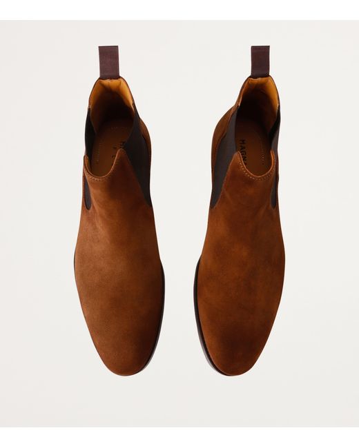 Magnanni Shoes Brown Suede Chelsea Boots for men