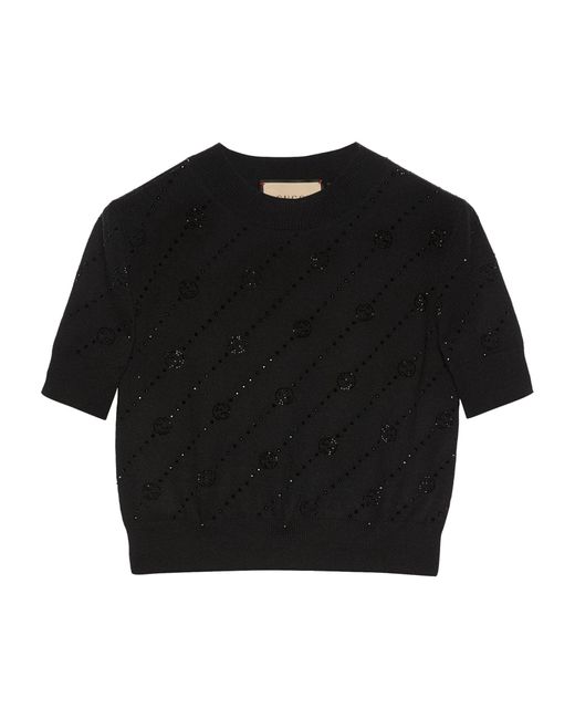 Gucci Black Cashmere Embellished Interlocking G Sweater