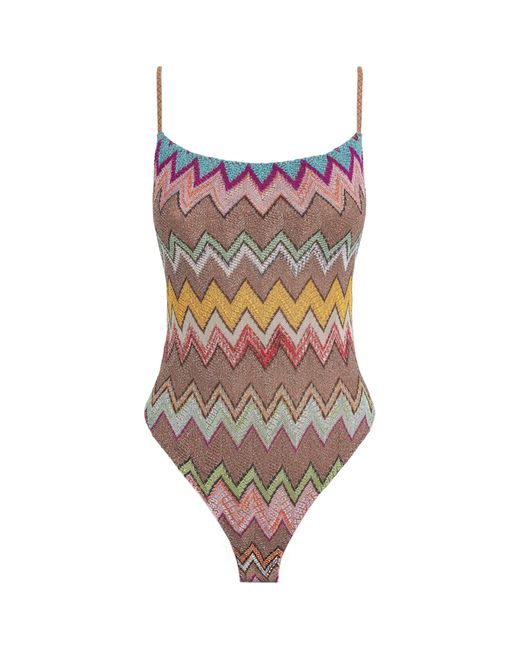 Missoni Multicolor Metallic-Thread Zigzag Swimsuit