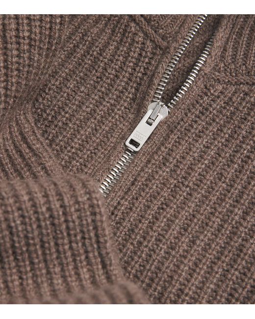 John Smedley Brown Wool-Cashmere Mallam Zip-Up Cardigan for men
