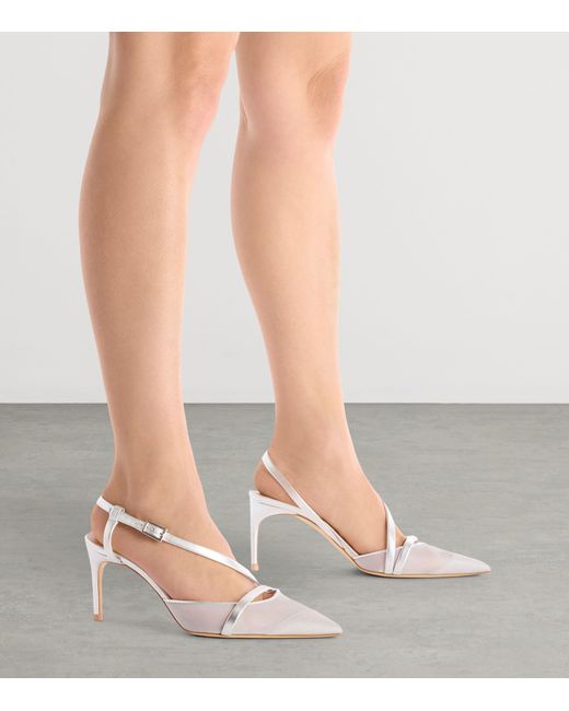 Malone Souliers White Organza Valeria Slingback Pumps 70