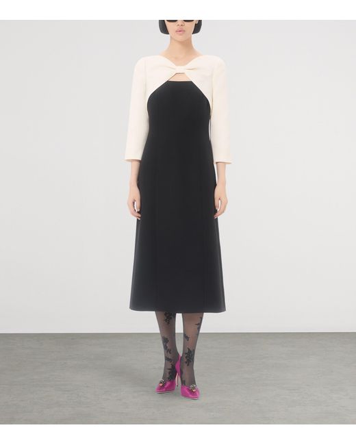 Valentino Black Wool-Silk Crepe Midi Dress