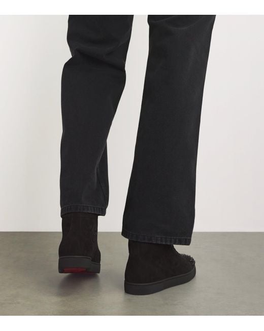 Christian Louboutin Black Lou Spikes Suede Sneakers for men