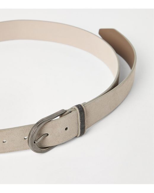 Brunello Cucinelli Gray Sueded Calfskin Belt