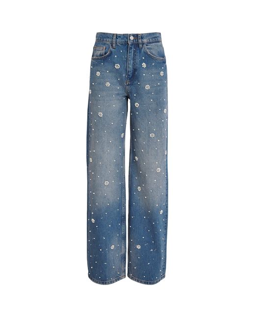 Maje Blue Embellished Wide-Leg Jeans