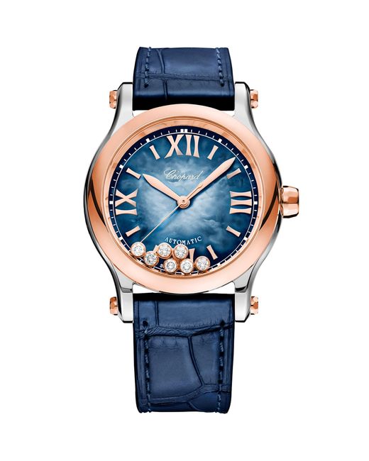 Chopard Blue Stainless Steel And Diamond Happy Sport Watch