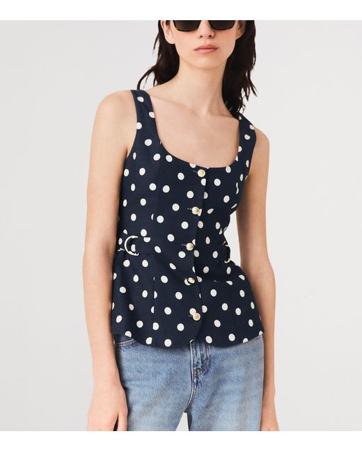 Maje Blue Linen-Blend Polka-Dot Waistcoat