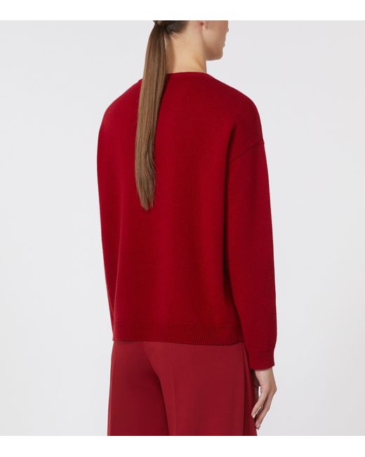 Max Mara Red Wool-Cashmere Monogram Sweater