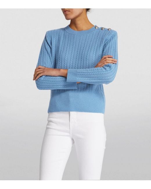 Veronica Beard Blue Cashmere Cable Knit Alder Sweater