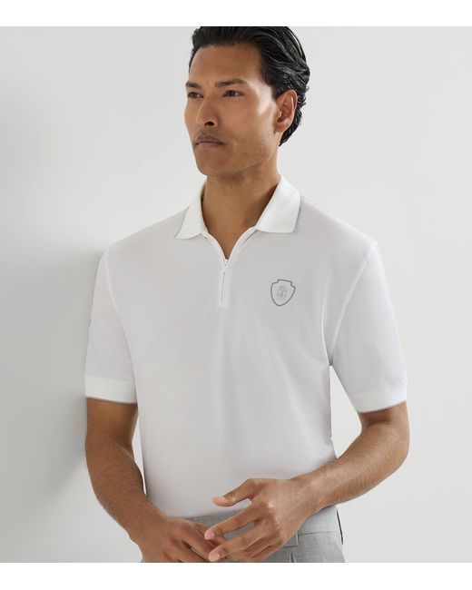 Brunello Cucinelli White Technical Zip-Up Polo Shirt for men