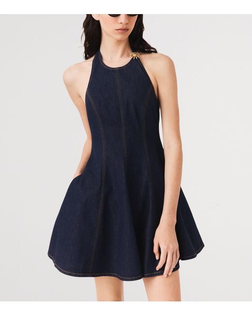 Maje Blue Denim Brooch Mini Dress