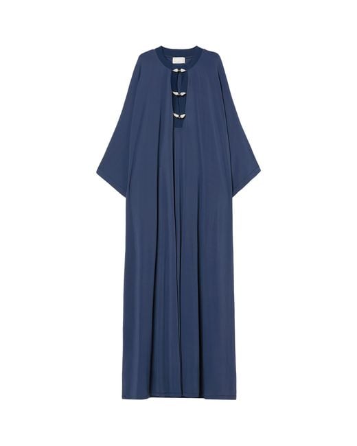 Marina Rinaldi Blue Jersey Pearl-Detail Maxi Dress
