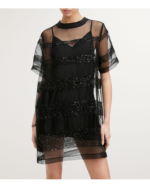 AllSaints Black Izabela Embroidered Mini Dress