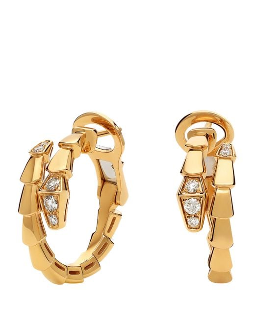 BVLGARI Metallic And Diamond Serpenti Viper Hoop Earrings