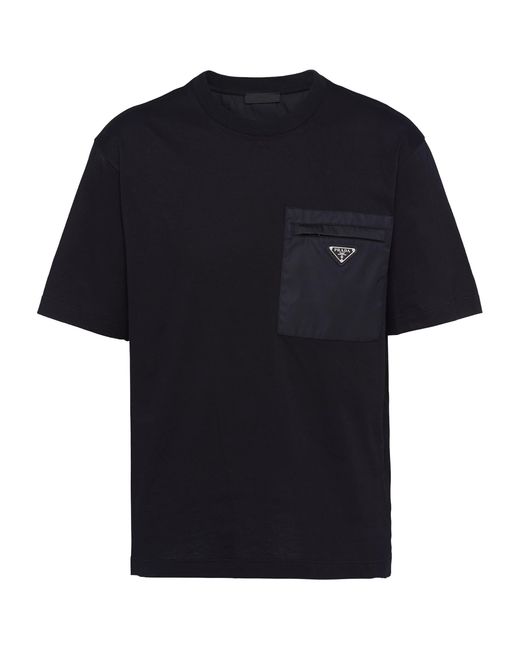 Prada Black Cotton And Re-Nylon Pocket T-Shirt for men