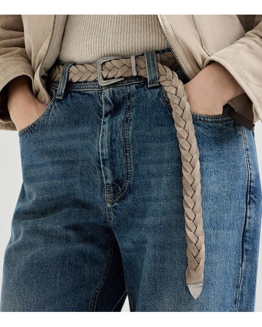 Brunello Cucinelli Brown Suede Braided Belt
