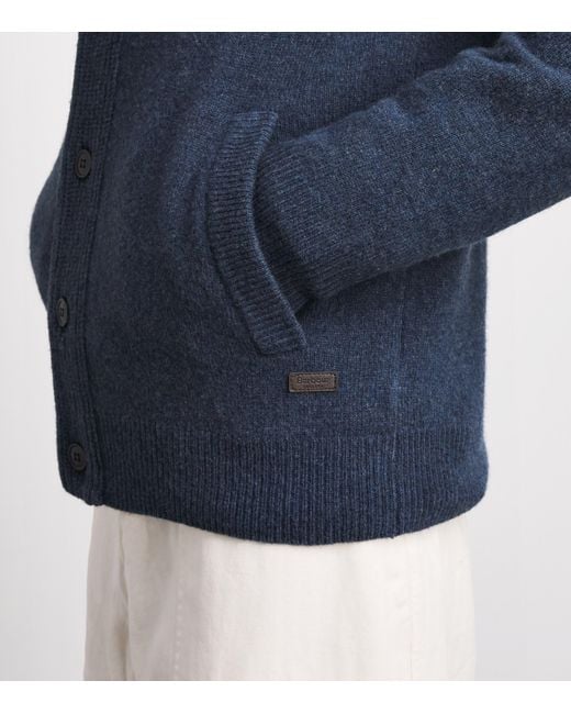 Barbour Blue Wool Patch Zip-Through Cardigan for men