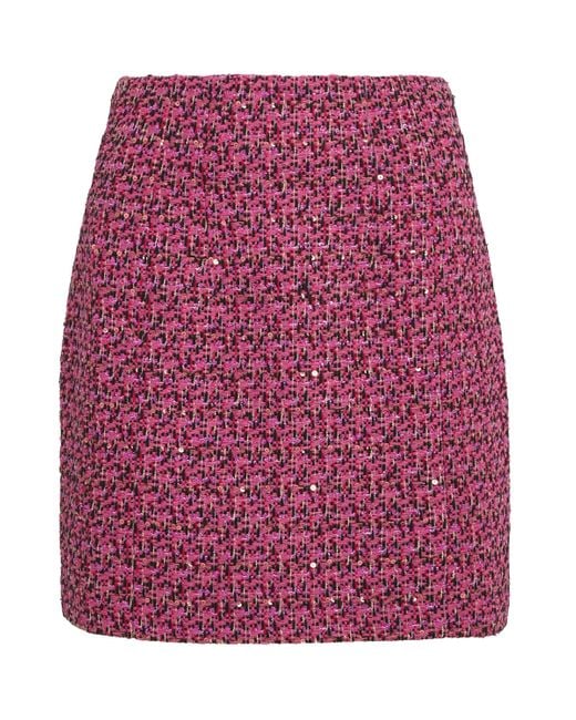 Alessandra Rich Red Wool-Blend Tweed Embellished Mini Skirt