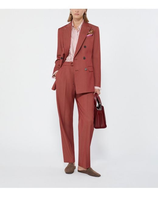 Max Mara Red Wool Gabardine Drawstring Trousers