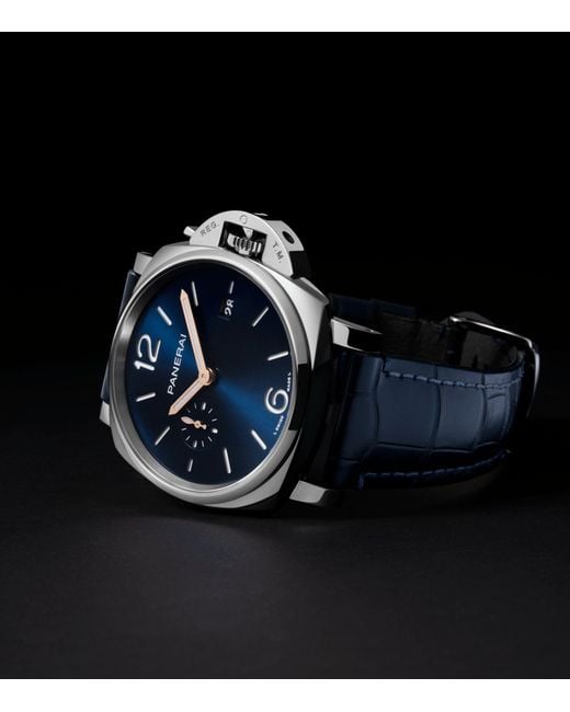 Panerai Blue Stainless Steel And Alligator Leather Luminor Due Watch 42mm for men