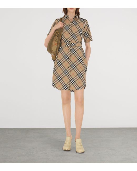 Burberry Natural Cotton Check Mini Shirt Dress
