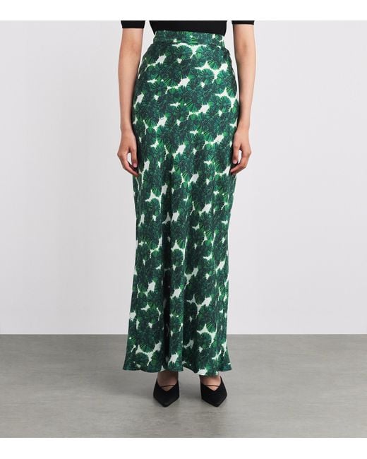 Max Mara Green Silk Printed Maxi Skirt