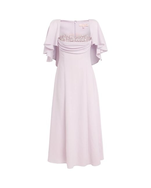 Sabina Bilenko Pink Crepe Embellished Birdie Midi Dress
