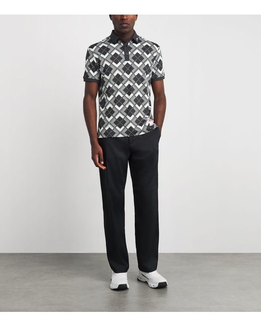 J.Lindeberg Black 30Y Tour Tech Argyle Polo Shirt for men
