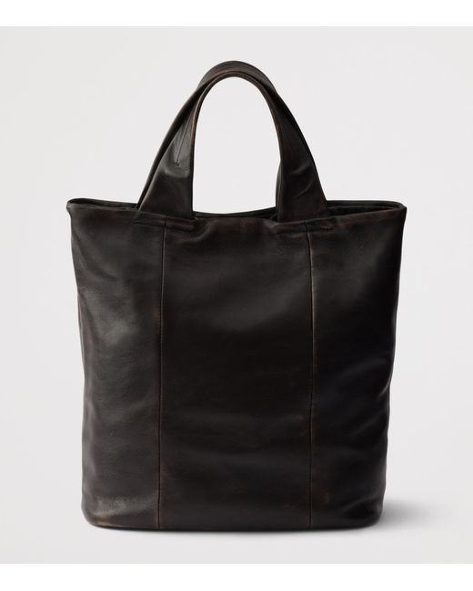 Prada Black Distressed Nappa Leather Tote Bag