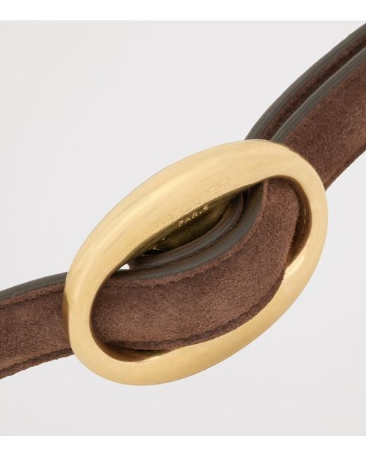 Saint Laurent White Leather Oval Buckle Belt
