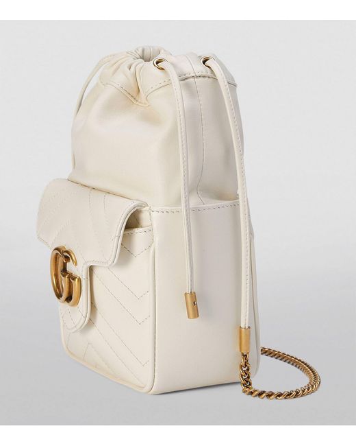 Gucci White Mini Gg Marmont Bucket Bag
