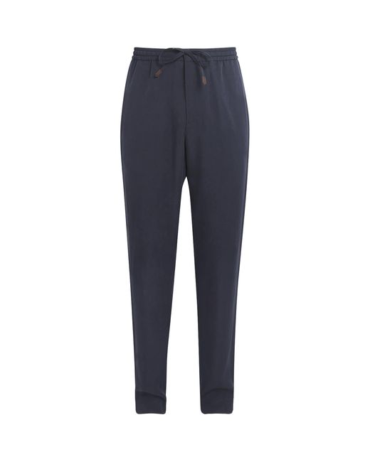 Canali Blue Lyocell Drawstring Chinos for men