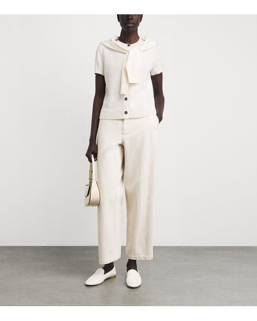 Lafayette 148 New York White Cotton-Silk Short-Sleeve Cardigan