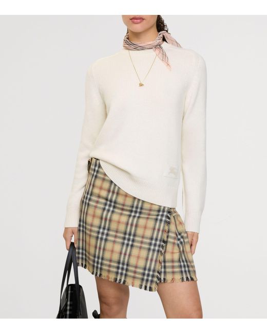 Burberry White Cashmere Ekd-Embroidered Sweater