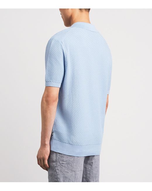 Boss Blue Cotton Open-Collar Polo Shirt for men