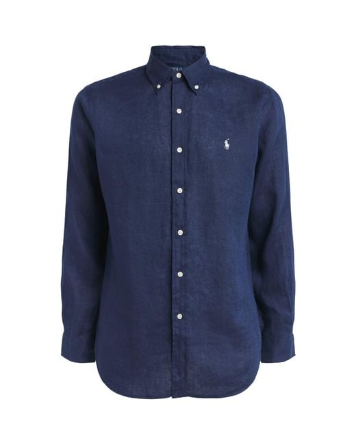 Polo Ralph Lauren Blue Linen Custom-Fit Shirt for men