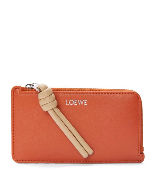 Loewe Orange Leather Knot Coin And Card Holder
