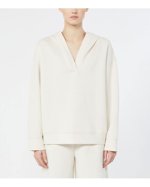Max Mara White Hooded V-Neck Sweatshirt