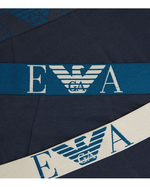 Emporio Armani Blue Stretch-Cotton Eagle Monogram Trunks for men